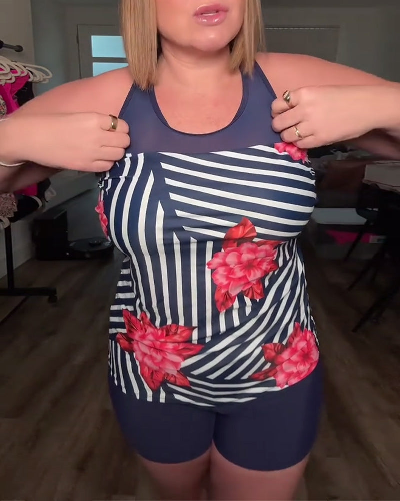 Maillot de bain deux pièces imprimé rayures de vacances