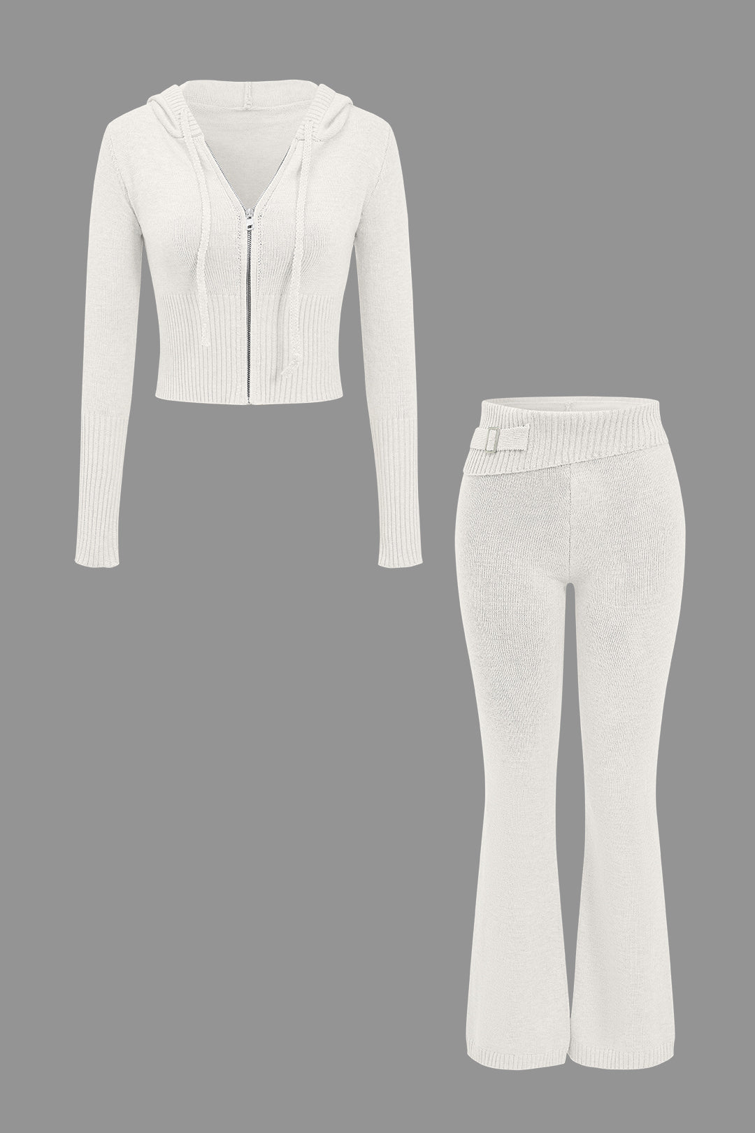 De Paris™ | Ensemble Tricot Uni : Haut à Capuche et Pantalon Asymétrique