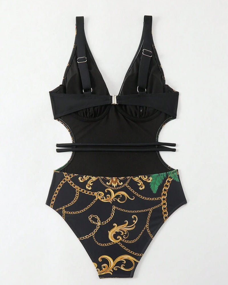 Maillot De Bain Imprimé Rétro Une Pièce