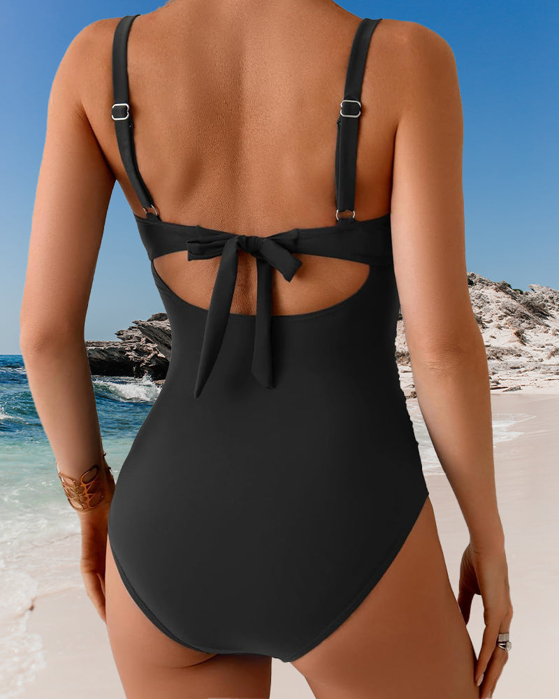 Maillot De Bain Couleur Contrastée Bretelles Une-Pièce