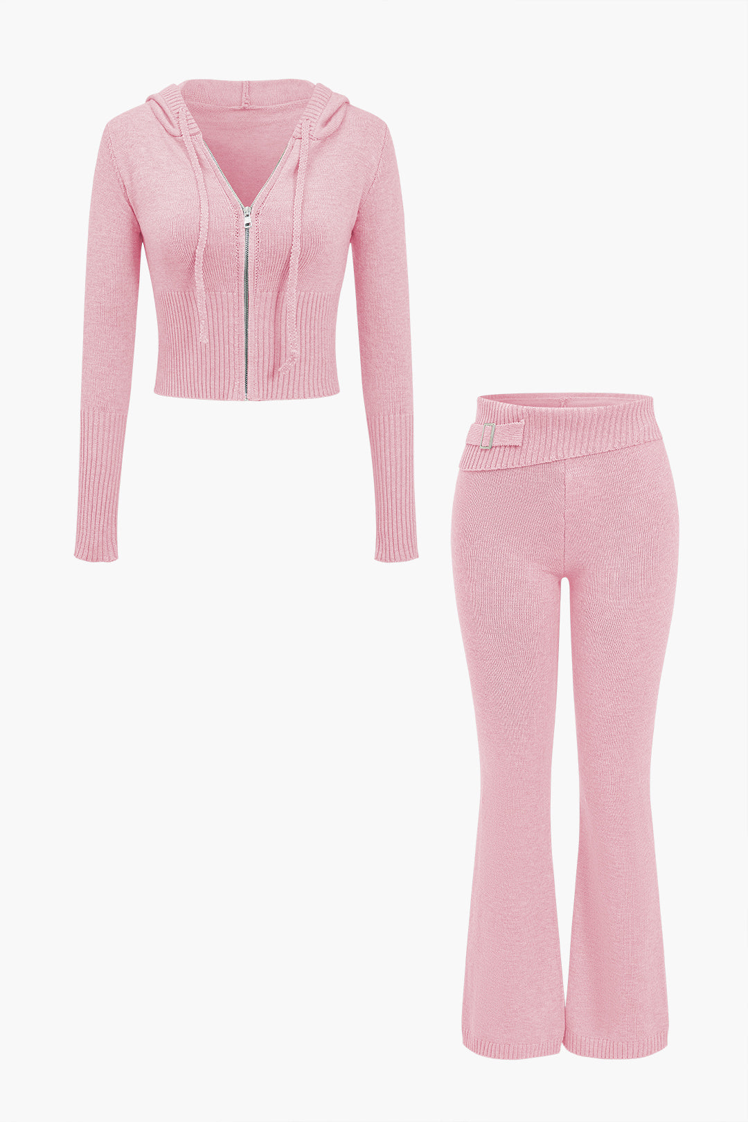 De Paris™ | Ensemble Tricot Uni : Haut à Capuche et Pantalon Asymétrique