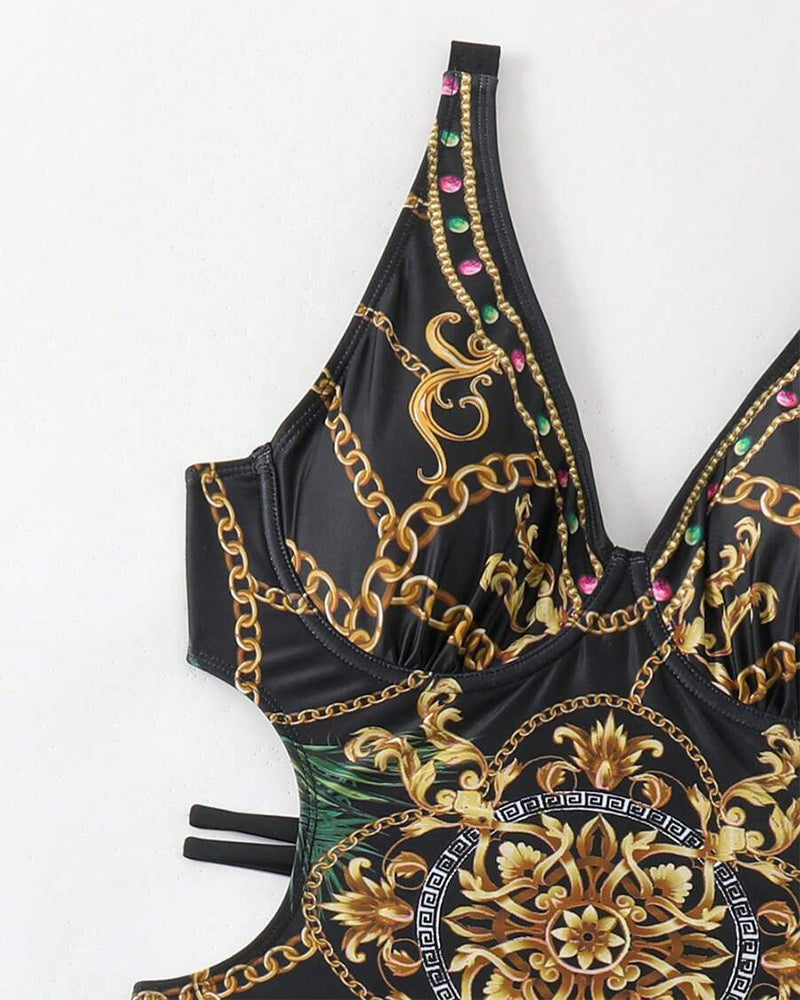 Maillot De Bain Imprimé Rétro Une Pièce