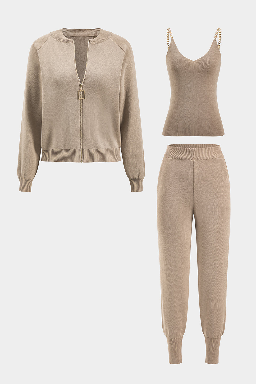 De Paris™ | Mini robe Elysia Ensemble Tricot Métallique : Cardigan, Débardeur et Pantalon