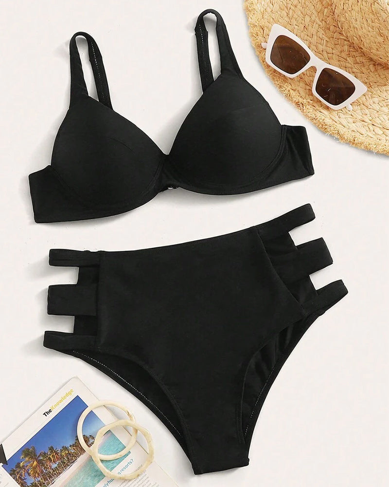 Set De Bikini Decoupe Pour Plage Dete Avec Couleur Uni