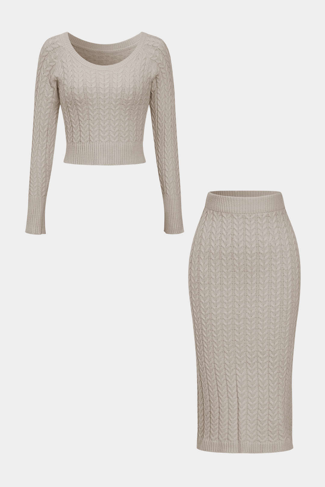 De Paris™ | Ensemble Tricot Uni : Haut à Manches Longues et Jupe Fendue