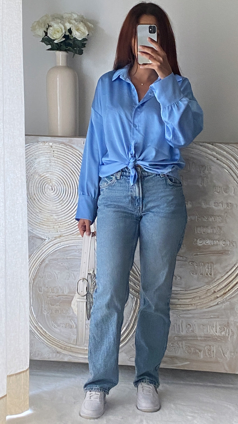 De Paris™| Chemise satinée bleu