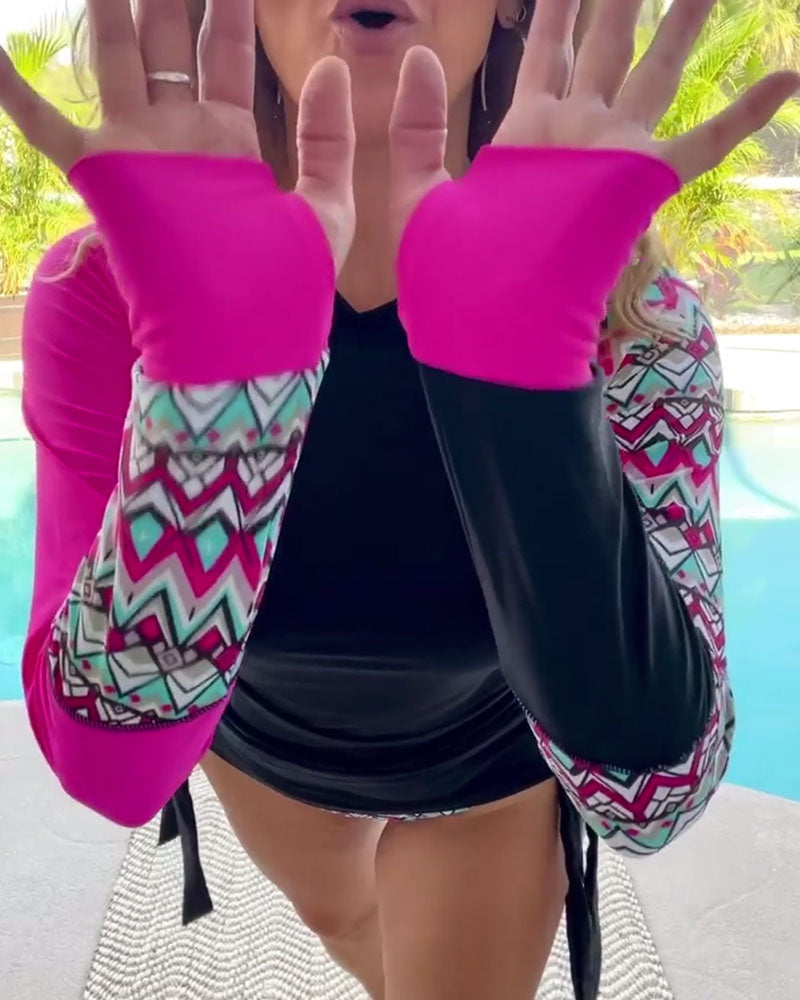 Maillot De Bain Longues Manches Bloc De Couleur Deux-Pièces Sport