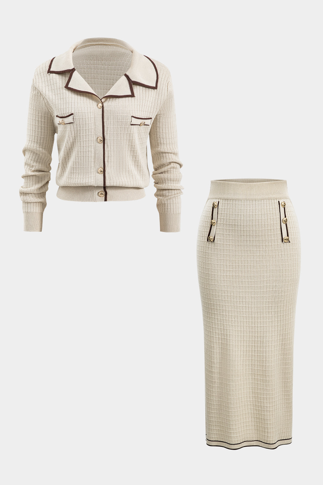 De Paris™ | Ensemble Tricot Métallique : Haut à Boutons et Jupe