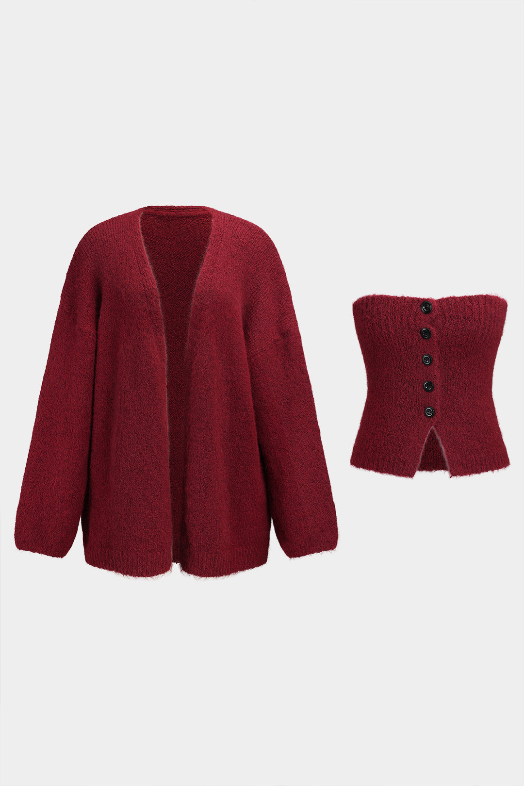 De Paris™ | Ensemble Tricot : Tube Top Boutonné et Cardigan à Manches Longues