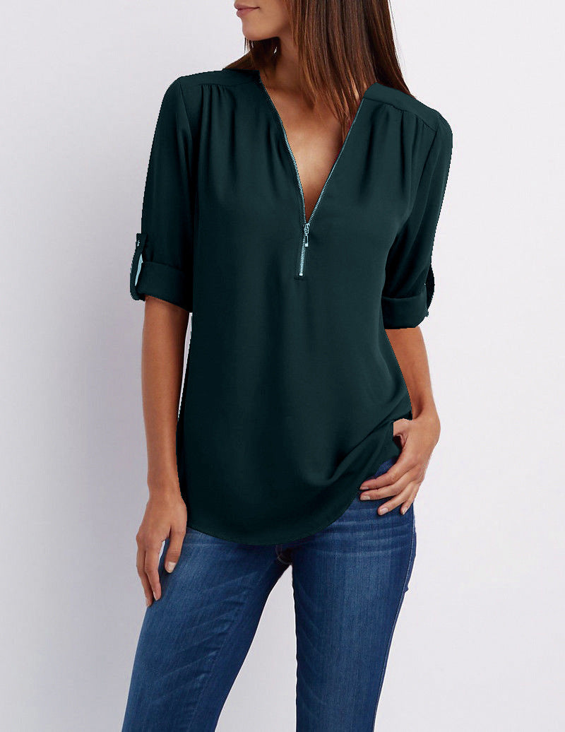 De Paris™ | élégante chemise de printemps à manches longues retroussées