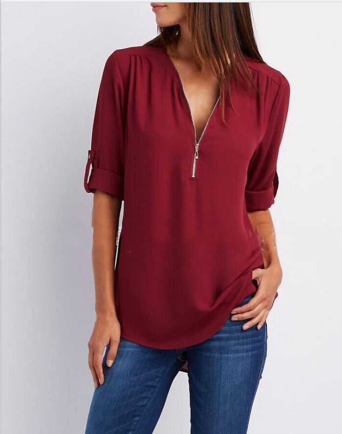 De Paris™ | élégante chemise de printemps à manches longues retroussées