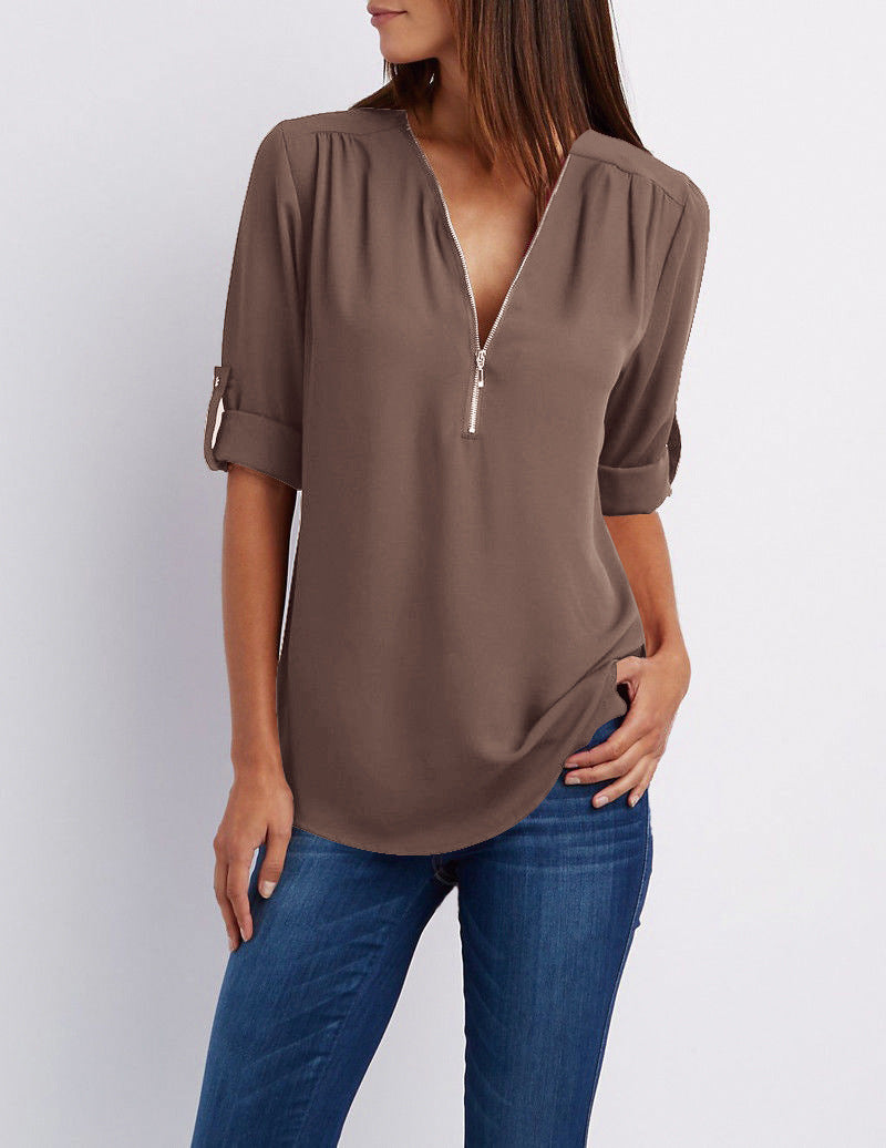 De Paris™ | élégante chemise de printemps à manches longues retroussées