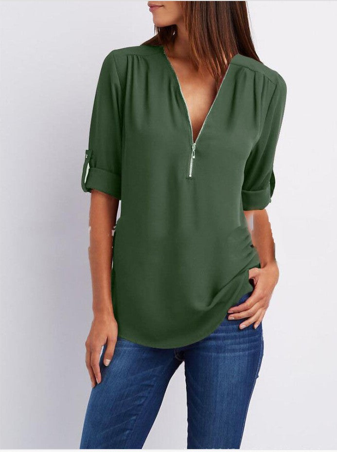 De Paris™ | élégante chemise de printemps à manches longues retroussées