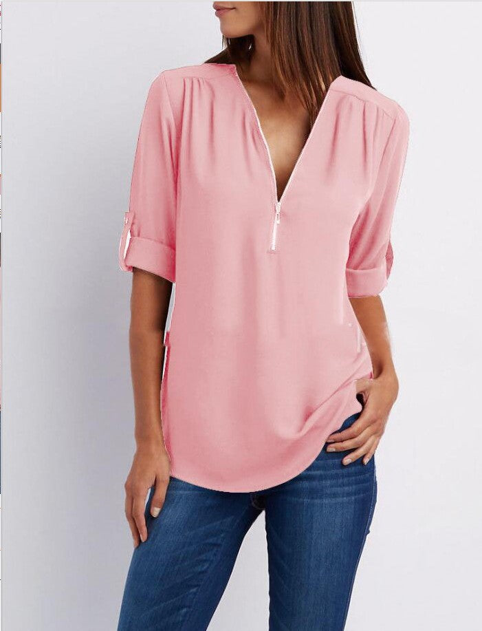 De Paris™ | élégante chemise de printemps à manches longues retroussées