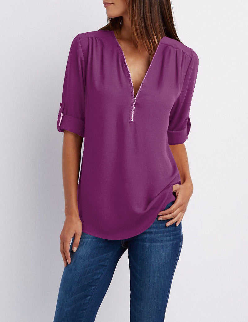 De Paris™ | élégante chemise de printemps à manches longues retroussées