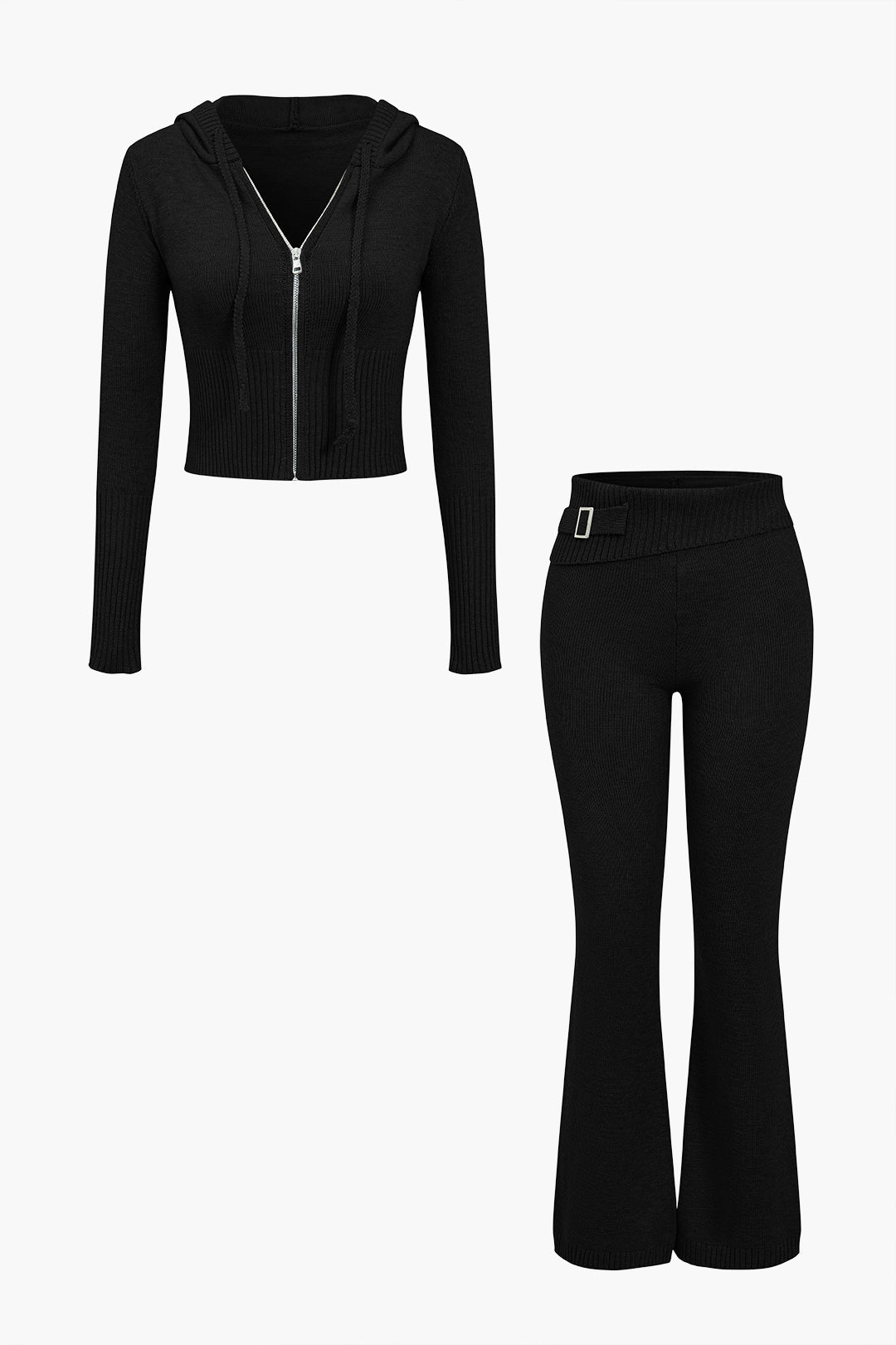De Paris™ | Ensemble Tricot Uni : Haut à Capuche et Pantalon Asymétrique