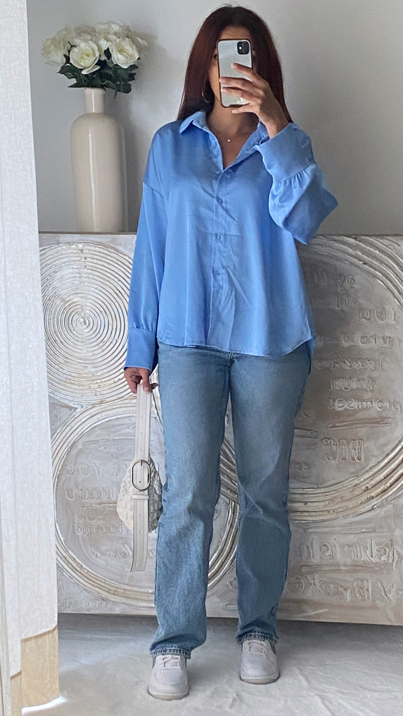 De Paris™| Chemise satinée bleu