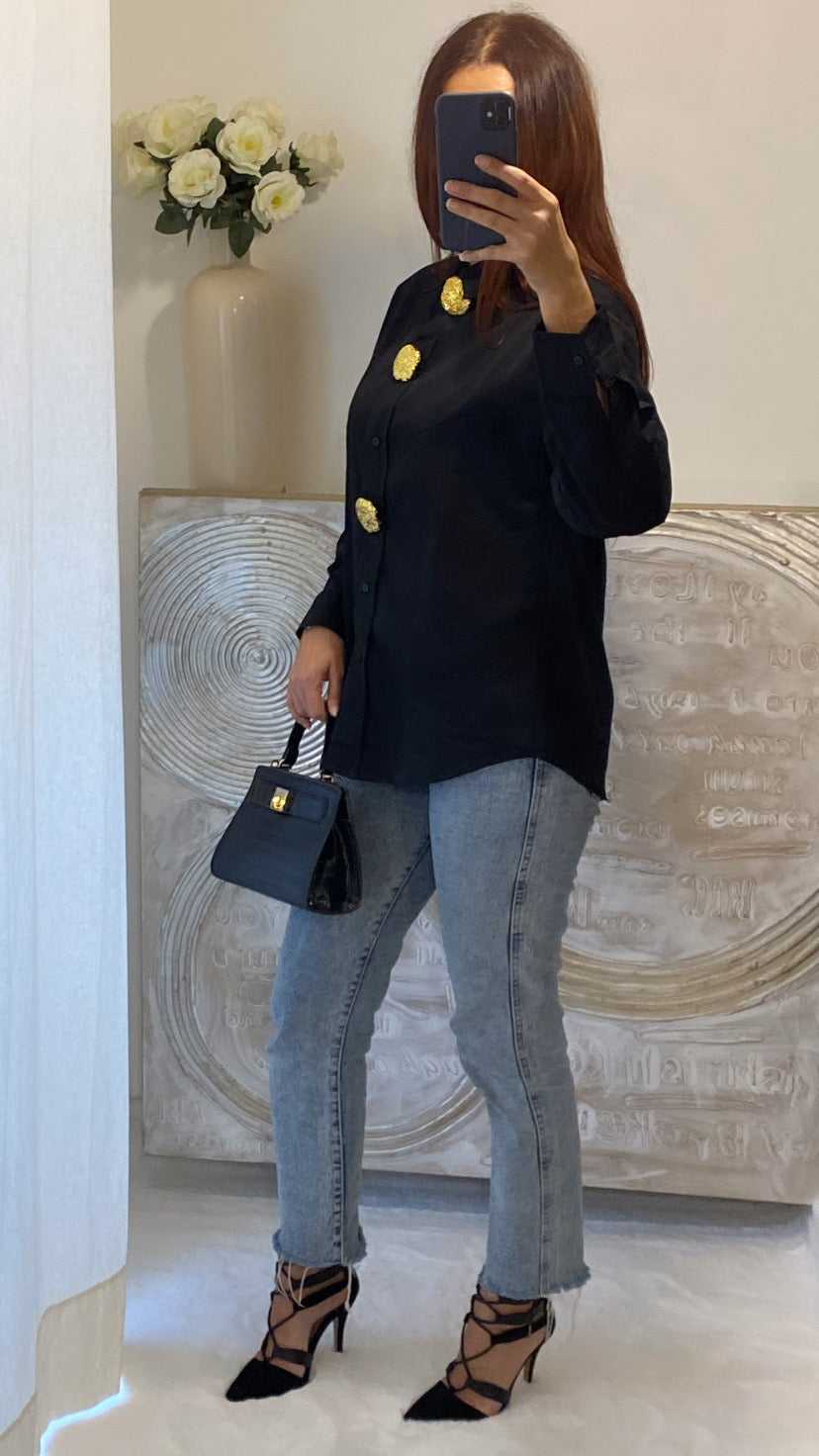 De Paris™|Chemise épaisse en coton Lina noire