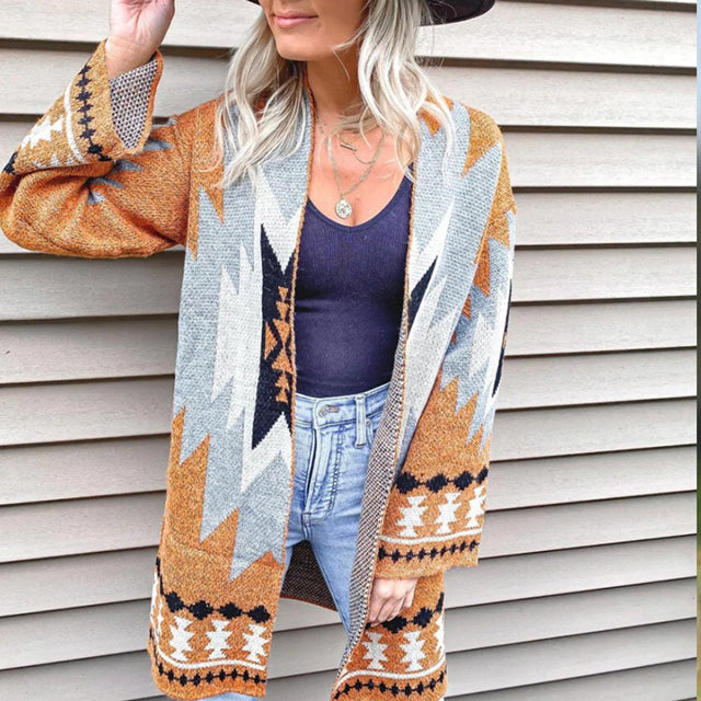 De Paris™ | Cardigan Décontracté À Imprimé Géométrique