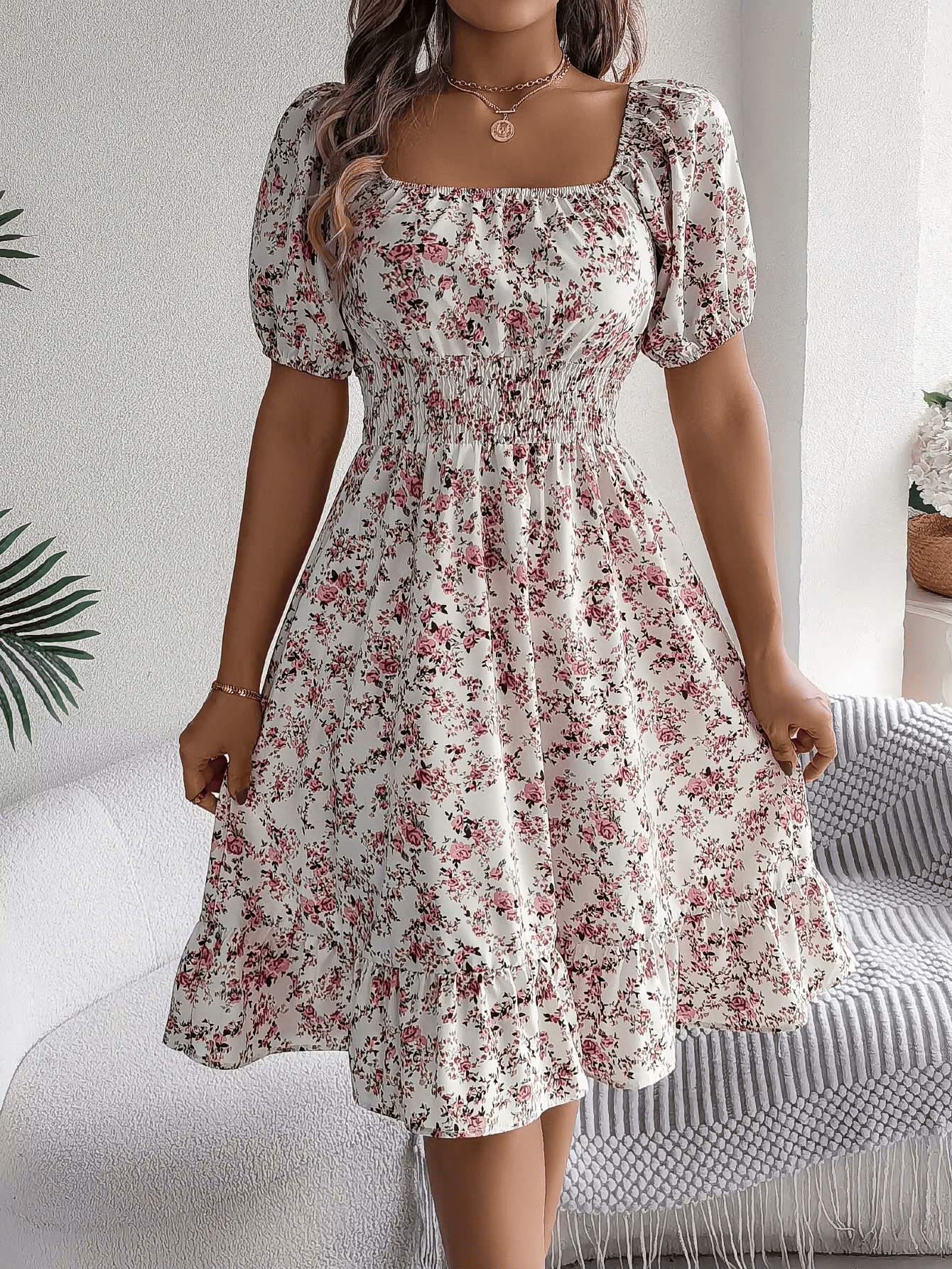 De Paris™ | Robe à fleurs élégante de printemps | manches courtes