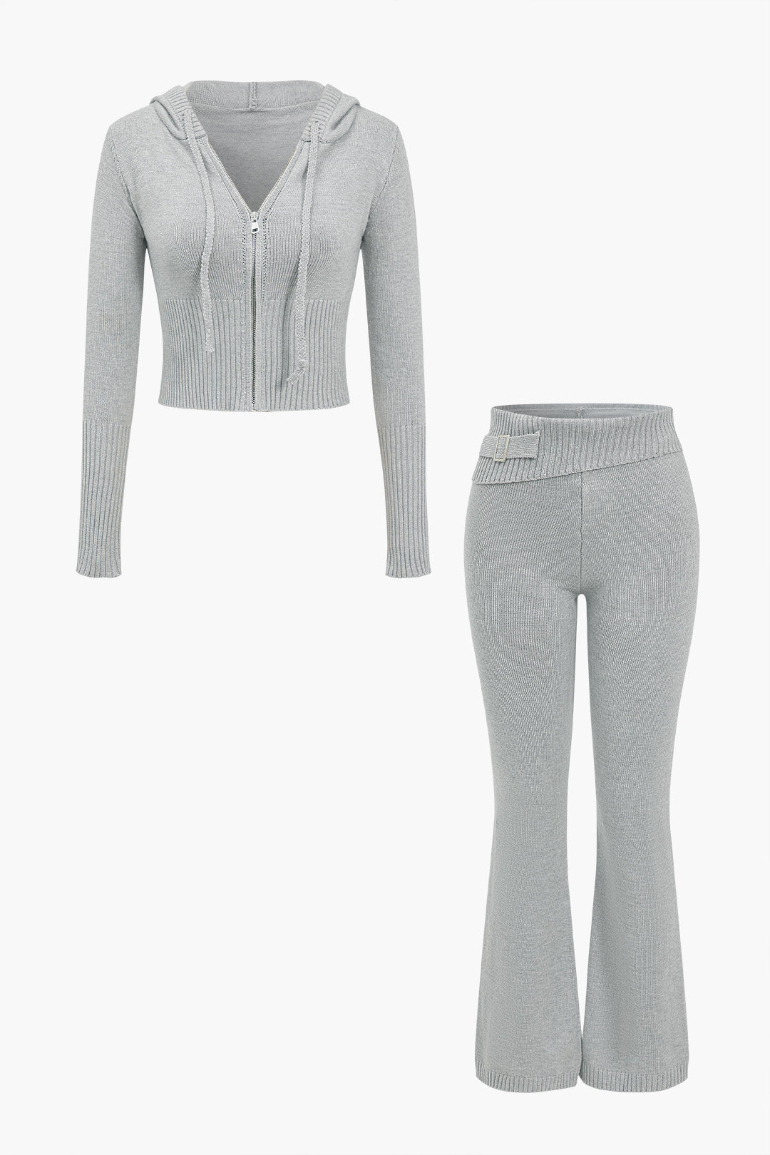 De Paris™ | Ensemble Tricot Uni : Haut à Capuche et Pantalon Asymétrique
