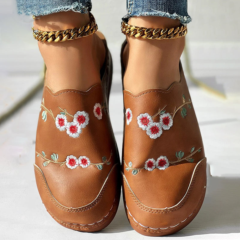 De Paris™ | Pantoufles Brodées De Fleurs Vintage