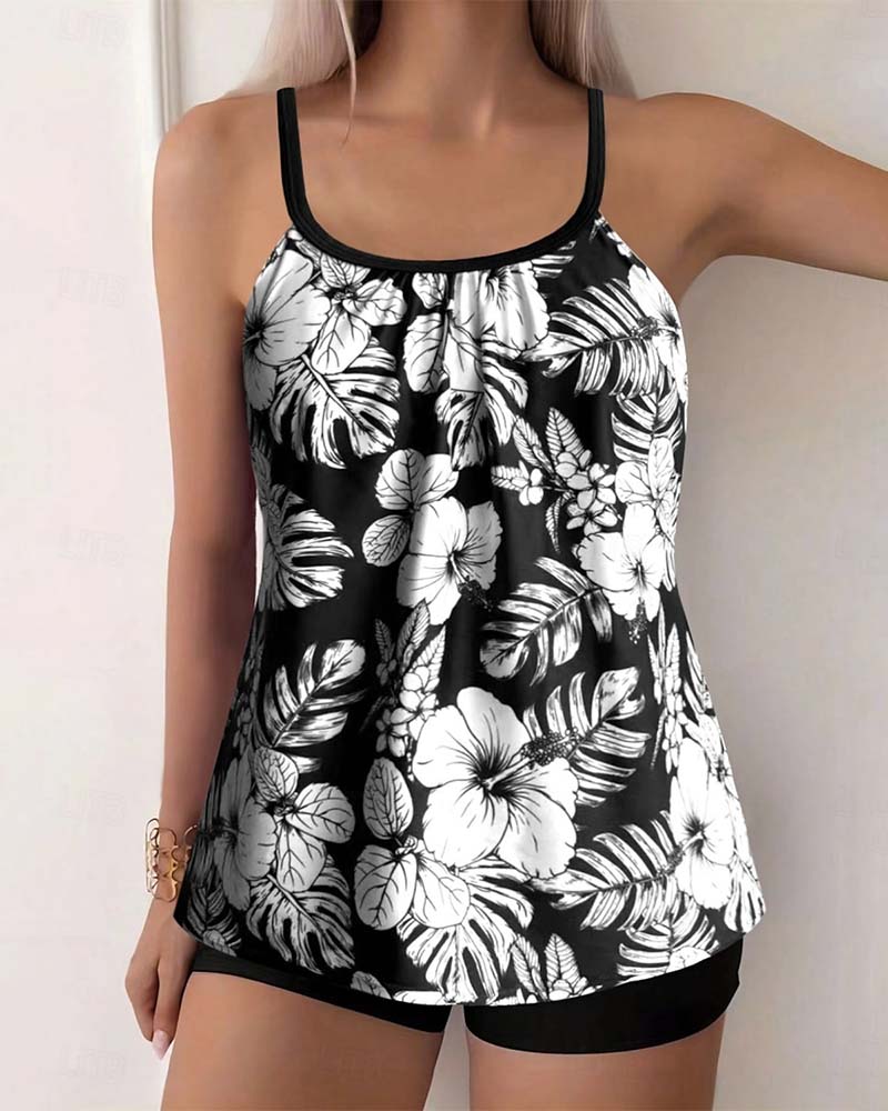 Maillot de bain deux pièces imprimé floral pour vacances à la plage
