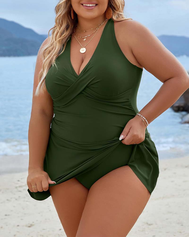 Maillot de bain une pièce sexy col en V couleur unie