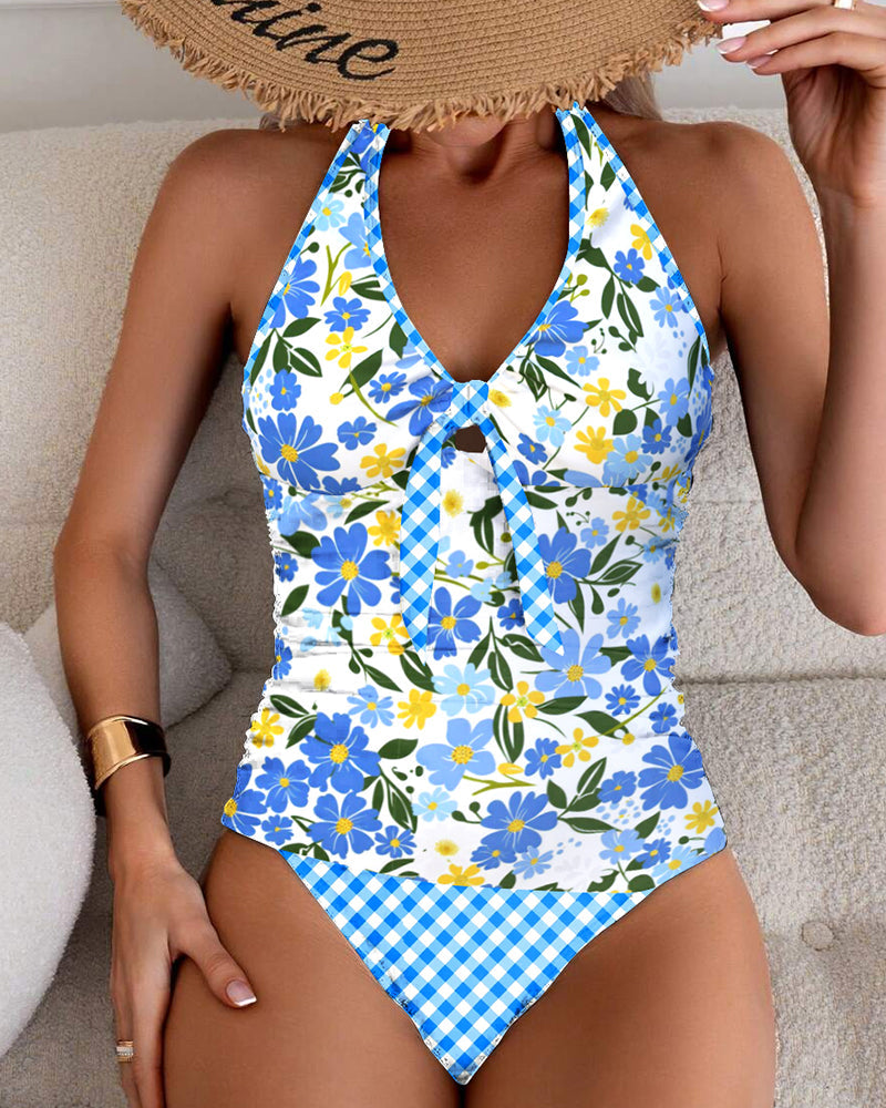 Tankini Lacé Carreaux Fleuri