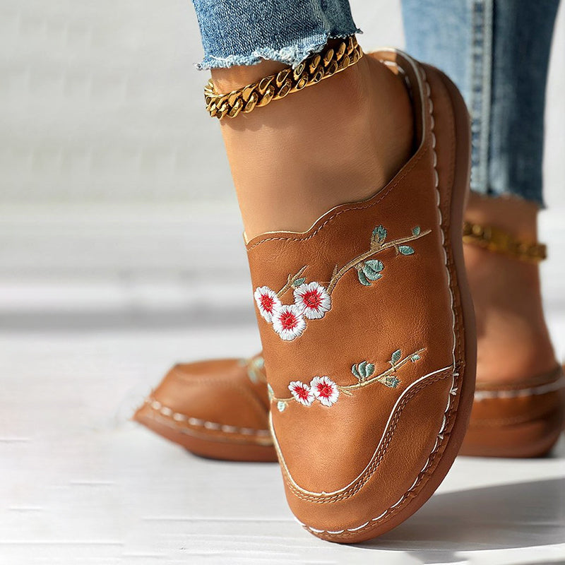 De Paris™ | Pantoufles Brodées De Fleurs Vintage