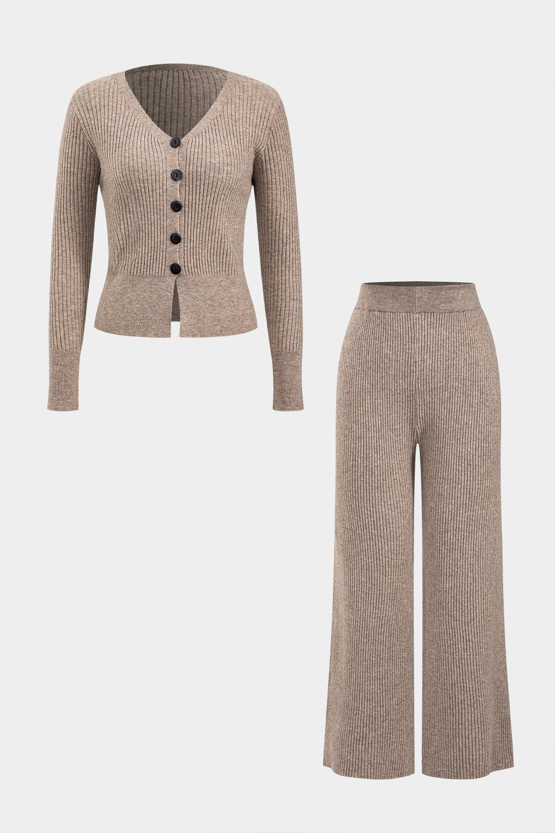 De Paris™ | Ensemble Tricot : Haut Boutonné à Col V et Pantalon