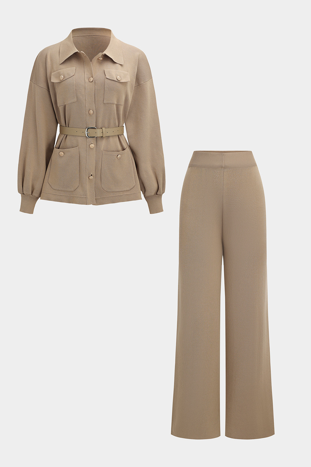 De Paris™ |Ensemble Tricoté Ceinturé : Haut à Boutons et Pantalon Large