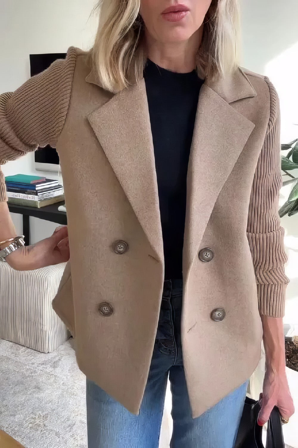 De Paris™ | Manteau Casual en Maille avec Boutons et Manches Patchwork pour Femme