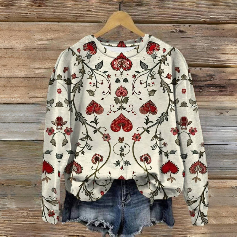 Sweat-Shirt À Imprimé Coeur Vintage