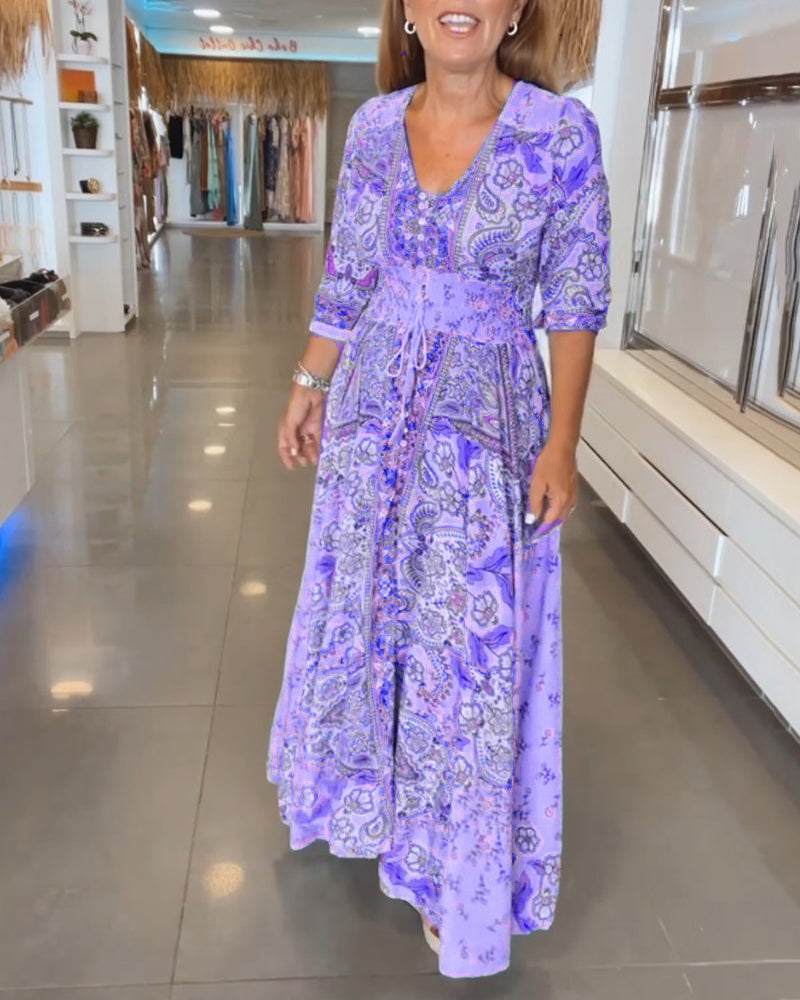 De Paris™ | Robe de vacances à col en V et manches 3/4
