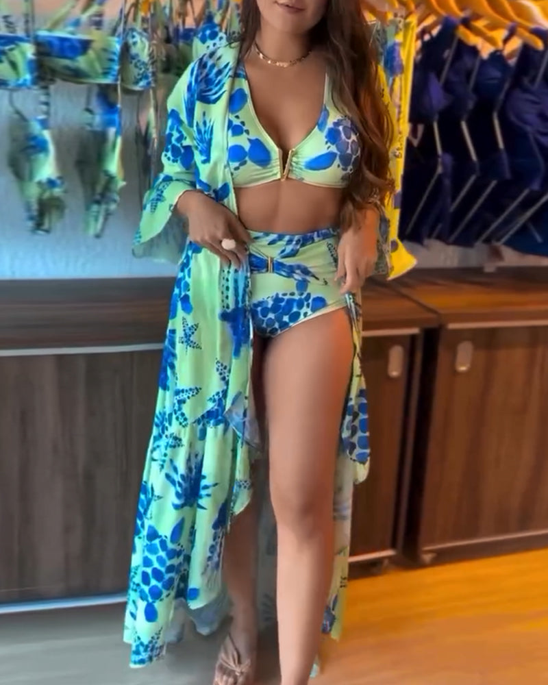 Maillot de bain imprimé pour les vacances avec des manches évasées