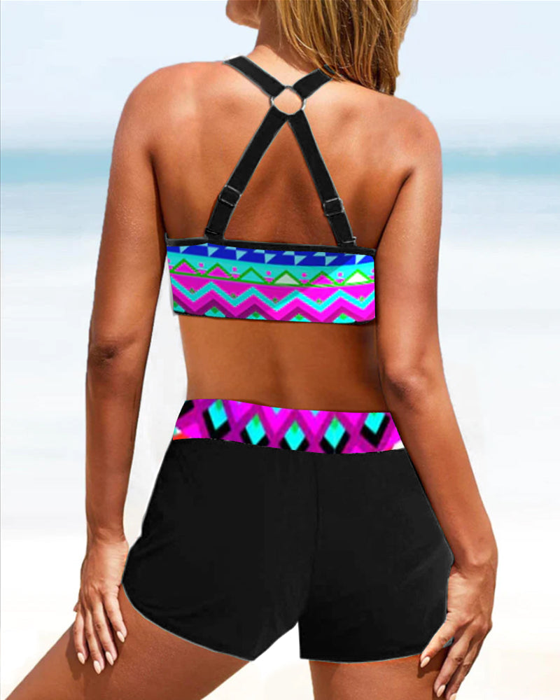 Bikinis taille haute à imprimé géométrique