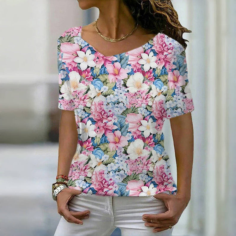 T-Shirt Élégant À Imprimé Floral