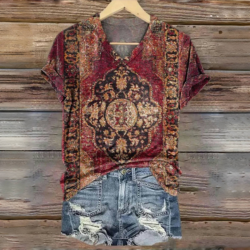 T-Shirt À Imprimé Ethnique Vintage