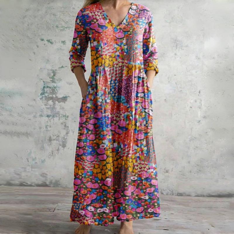 【Manches Longues】Robe Colorée Vintage