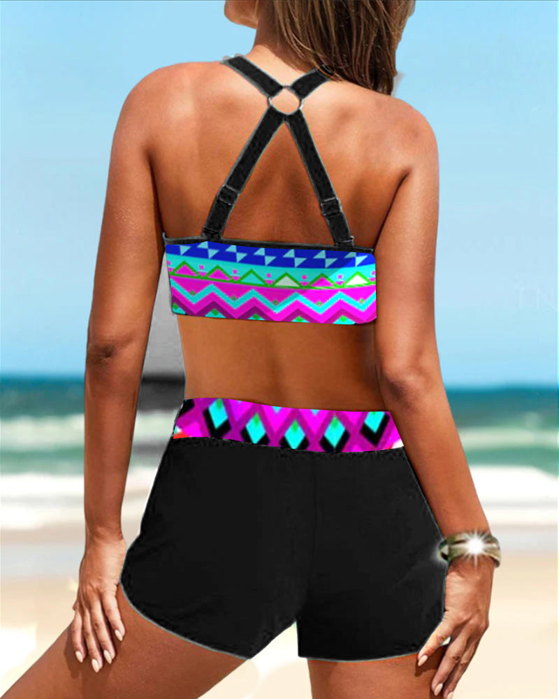 Bikinis taille haute à imprimé géométrique