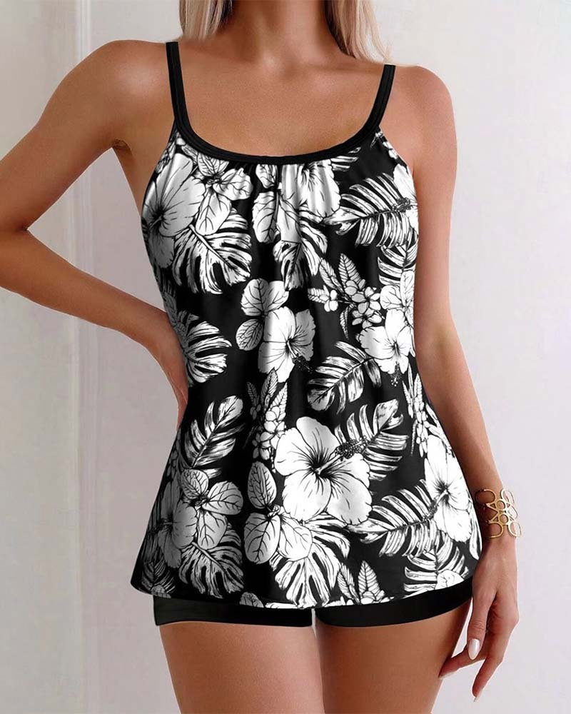 Maillot de bain deux pièces imprimé floral pour vacances à la plage