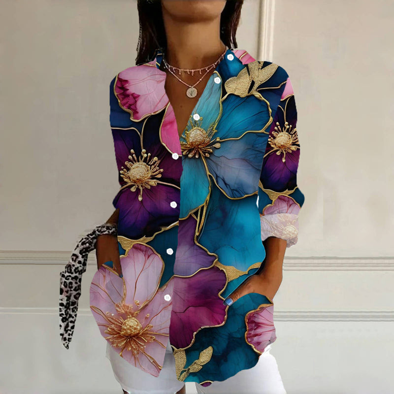 【Manches Longues】Chemisier À Imprimé Floral Vintage