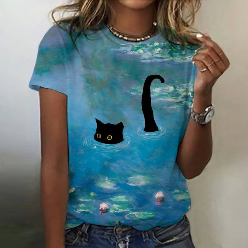 T-Shirt À Imprimé Chat Créatif