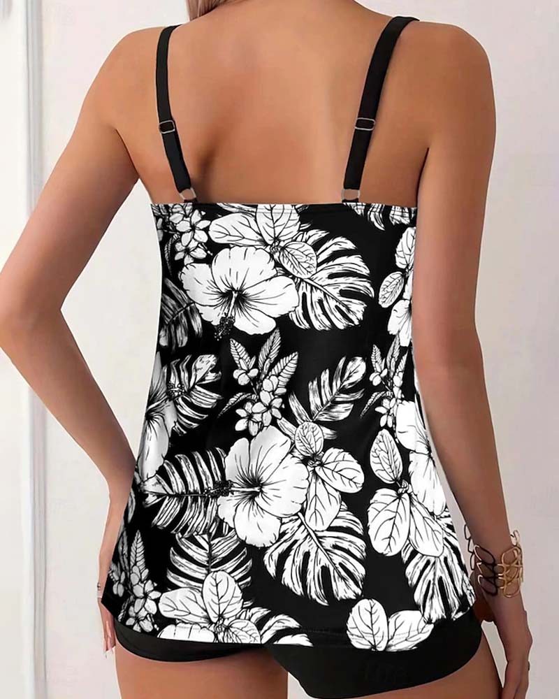 Maillot de bain deux pièces imprimé floral pour vacances à la plage