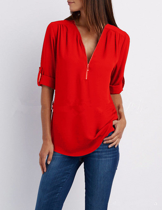 De Paris™ | élégante chemise de printemps à manches longues retroussées