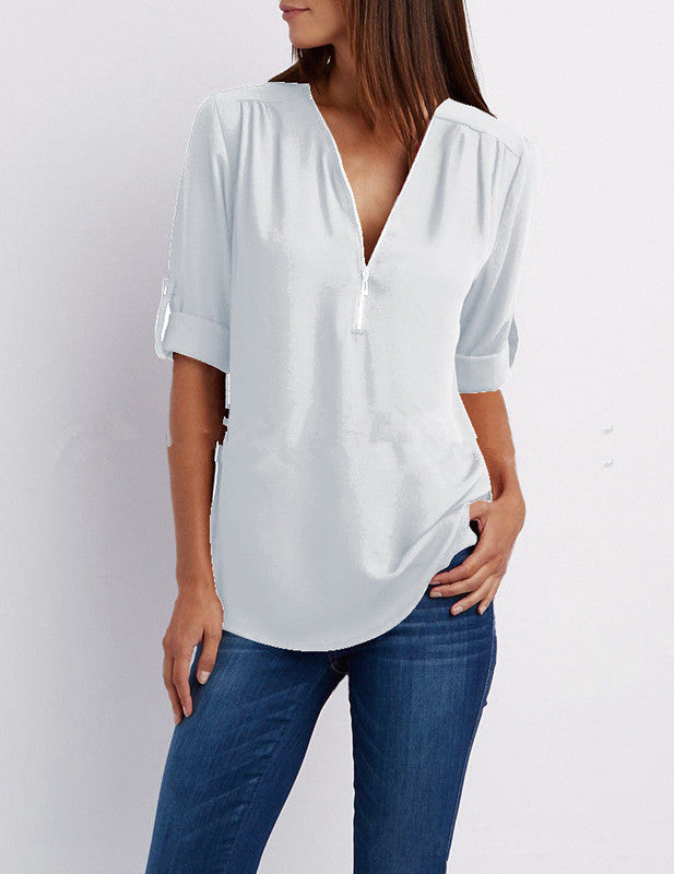 De Paris™ | élégante chemise de printemps à manches longues retroussées