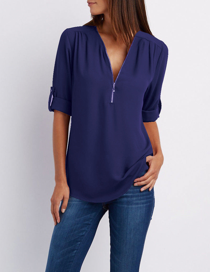 De Paris™ | élégante chemise de printemps à manches longues retroussées