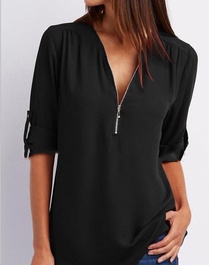 De Paris™ | élégante chemise de printemps à manches longues retroussées