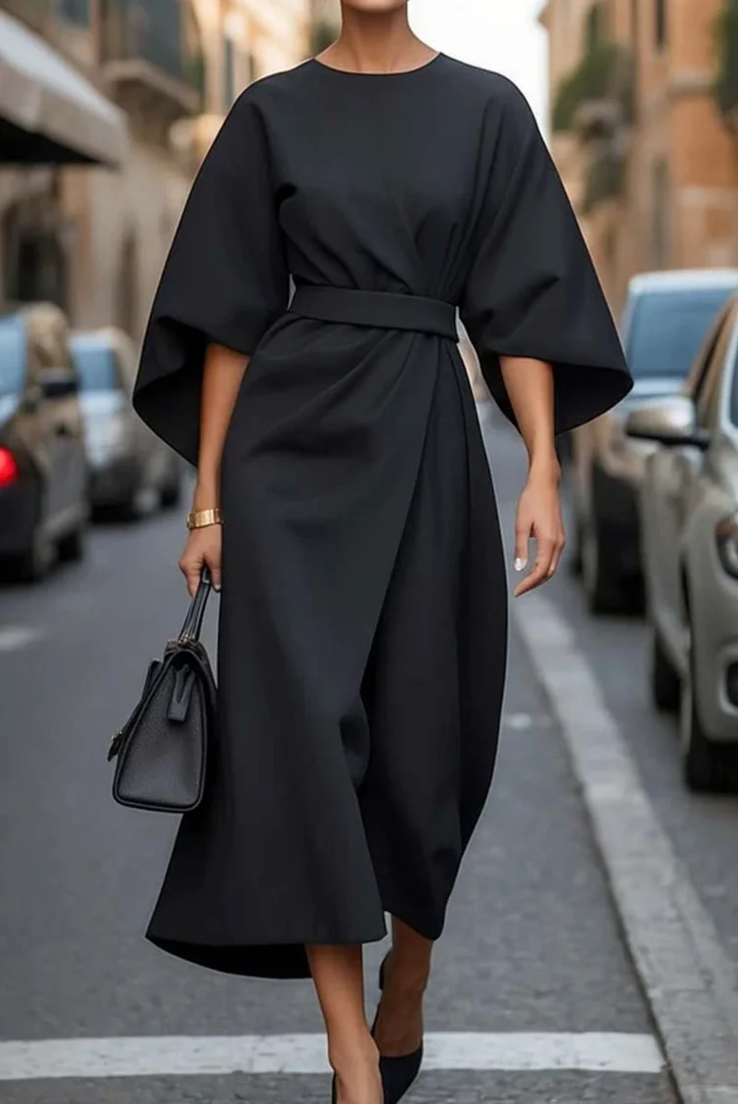 De Paris™ | Manteau Élégant Robe élégante avec manches lanterne et ceinture